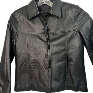 Black Genuine Leather Jacket | Blazer Style Size Large | Colebrook & Co | Y2k
